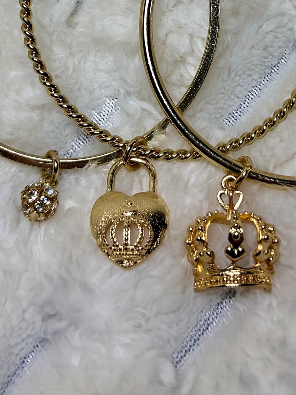 Y2K Gold Tone Bangle Charm Bracelets Set